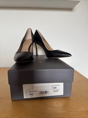 Ann Taylor Black Leather Pointed-Toe Stiletto Pumps